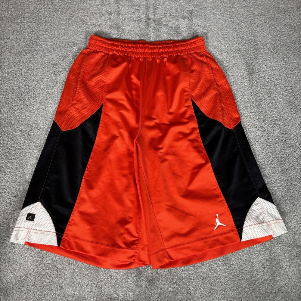 Nike Air Jordan Shorts Mens M Orange Black Loose Baggy Athletic Basketball Gym